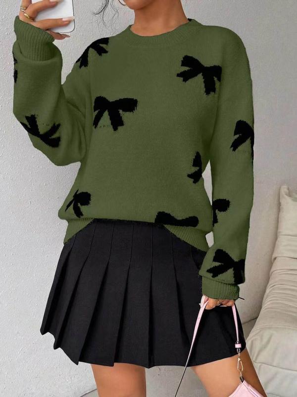 FRANCEST - Bow Print O-Neck Knit Winter