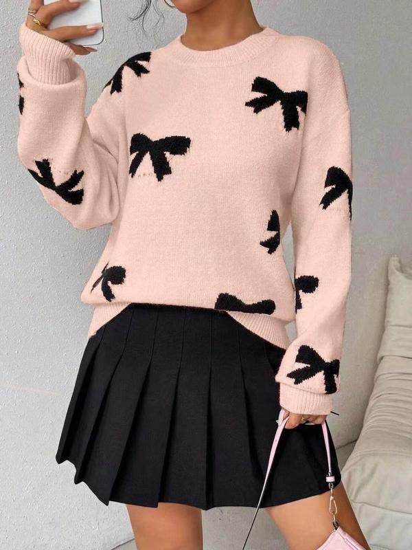 FRANCEST - Bow Print O-Neck Knit Winter