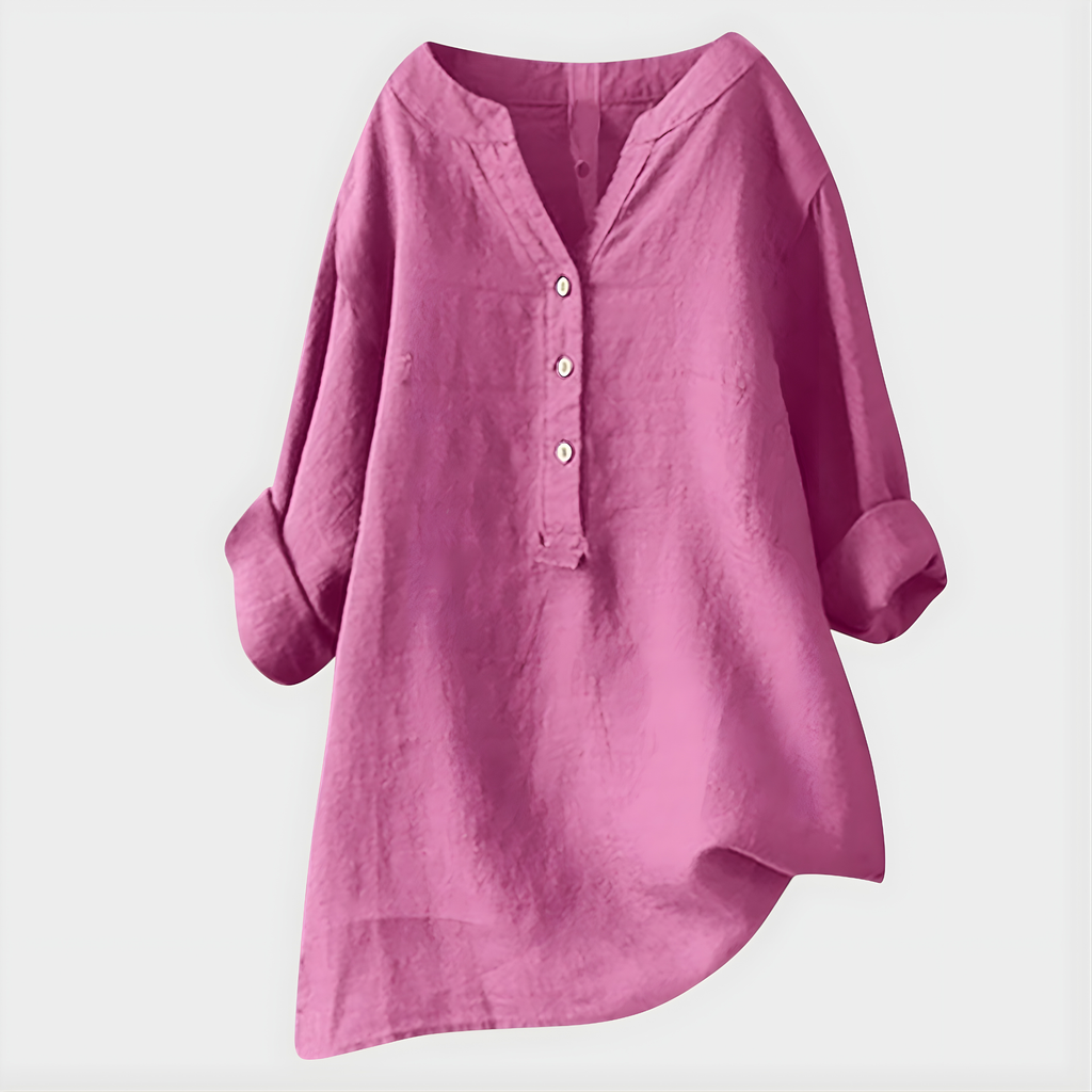 Veronique™ Elegant Cotton-Linen V-Neck Blouse