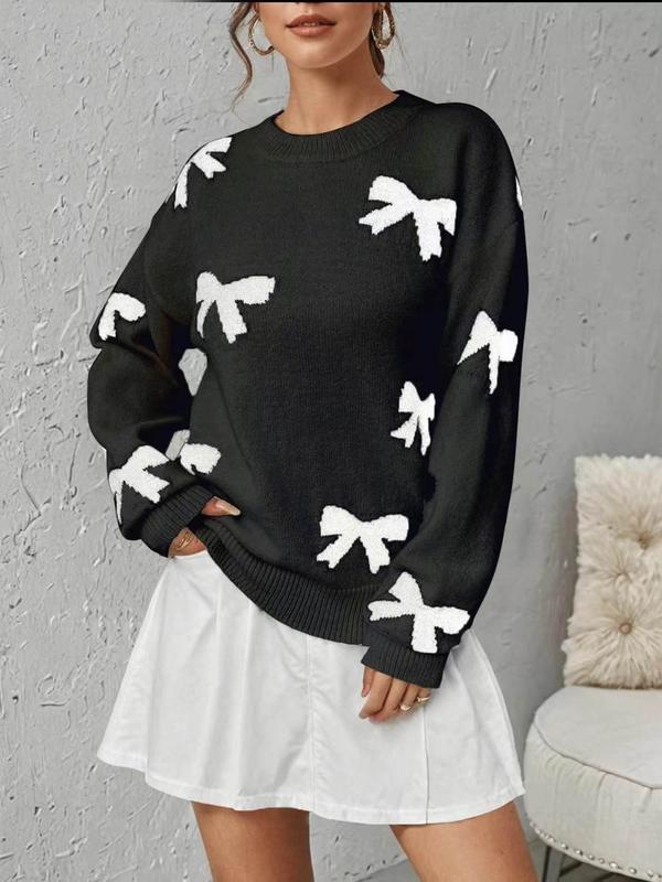 FRANCEST - Bow Print O-Neck Knit Winter