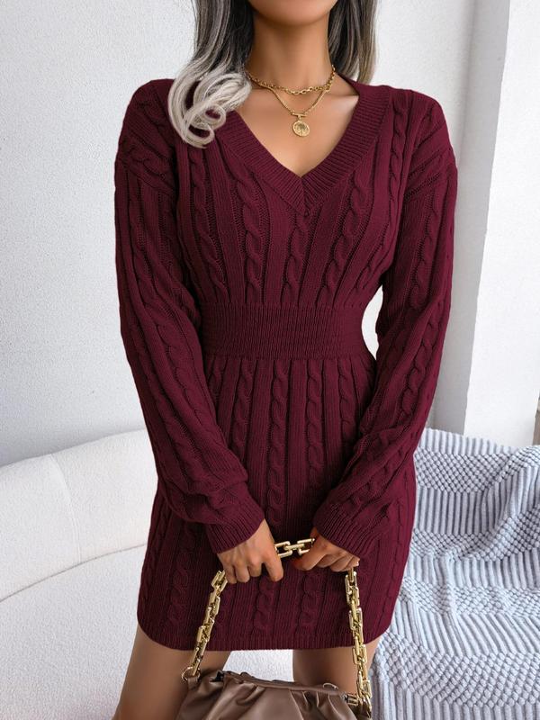 HOLLYT - Cozy Long Sleeve V-Neck Cable