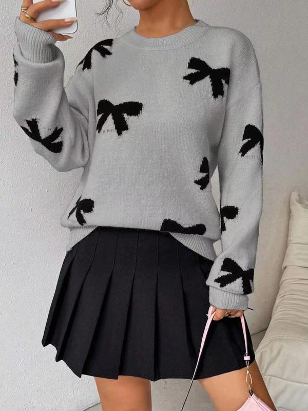 FRANCEST - Bow Print O-Neck Knit Winter