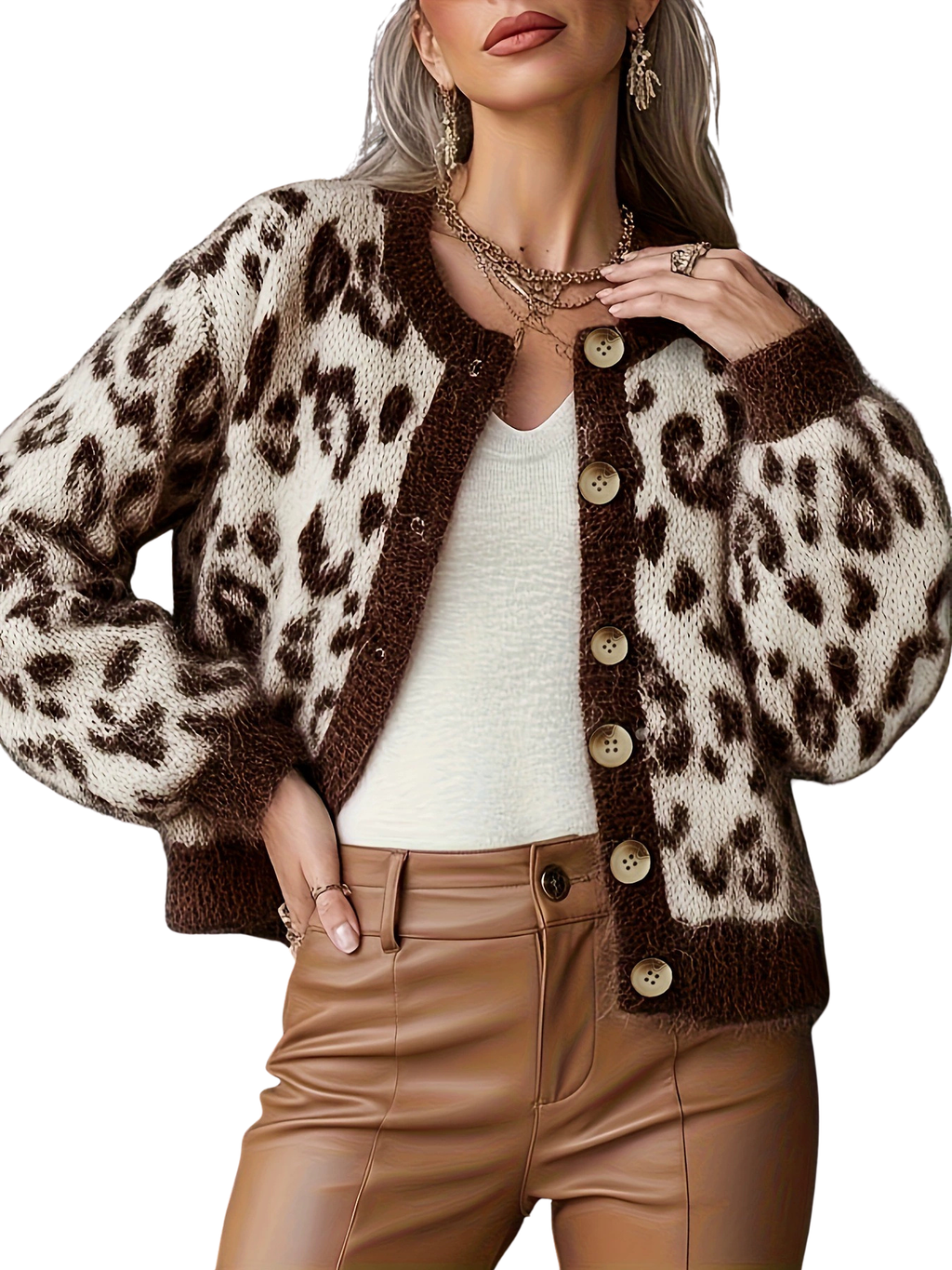 EUDORA™ – Vintage Style Leopard Cardigan Sweater