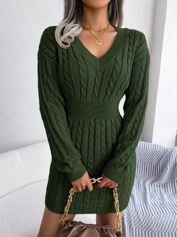HOLLYT - Cozy Long Sleeve V-Neck Cable