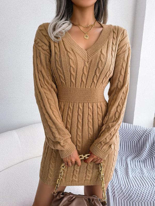 HOLLYT - Cozy Long Sleeve V-Neck Cable