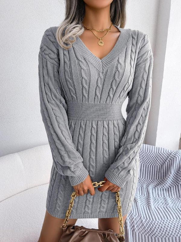 HOLLYT - Cozy Long Sleeve V-Neck Cable