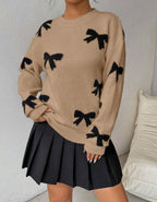 FRANCEST - Bow Print O-Neck Knit Winter