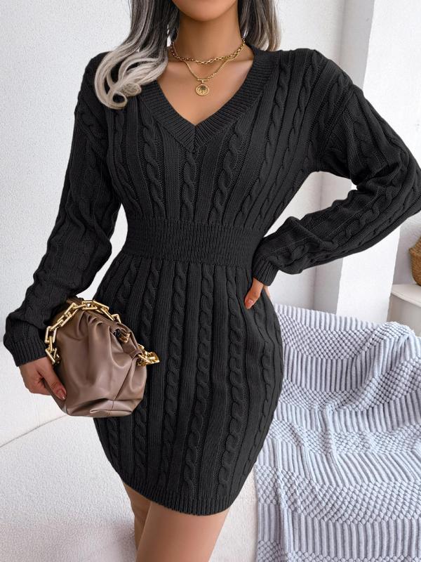 HOLLYT - Cozy Long Sleeve V-Neck Cable