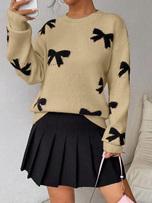 FRANCEST - Bow Print O-Neck Knit Winter